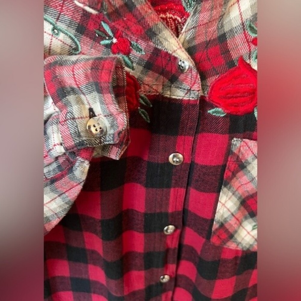 Vtg Styleworks Plaid Patchwork Button Up Embroide… - image 2
